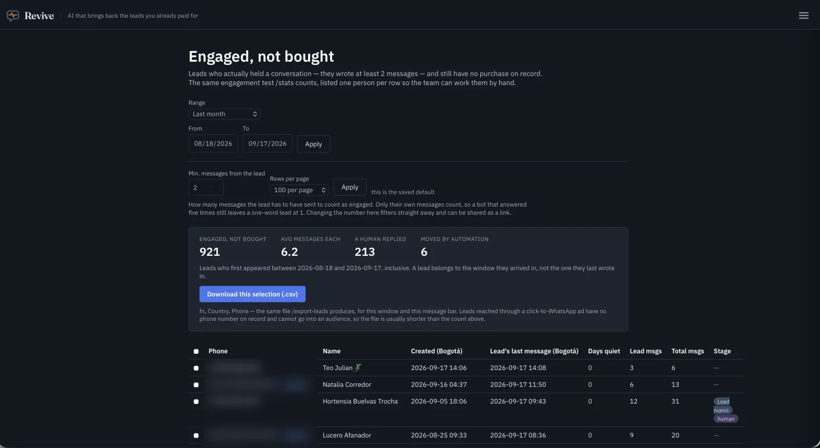 Revive, AI sales agent for WhatsApp